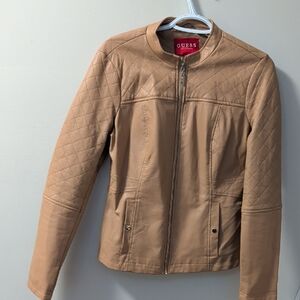 Guess Women's Camel Quilted Faux Leather Jacket